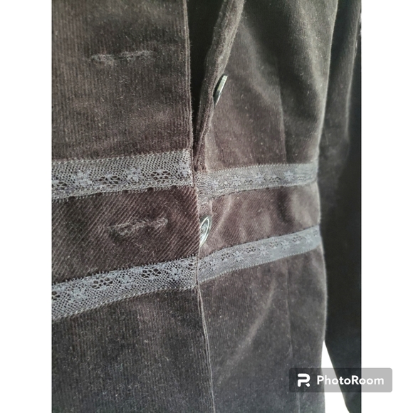 ☕ Willi Smith Black Corduroy Jacket With Lace Accents Size 6 - Picture 3 of 10
